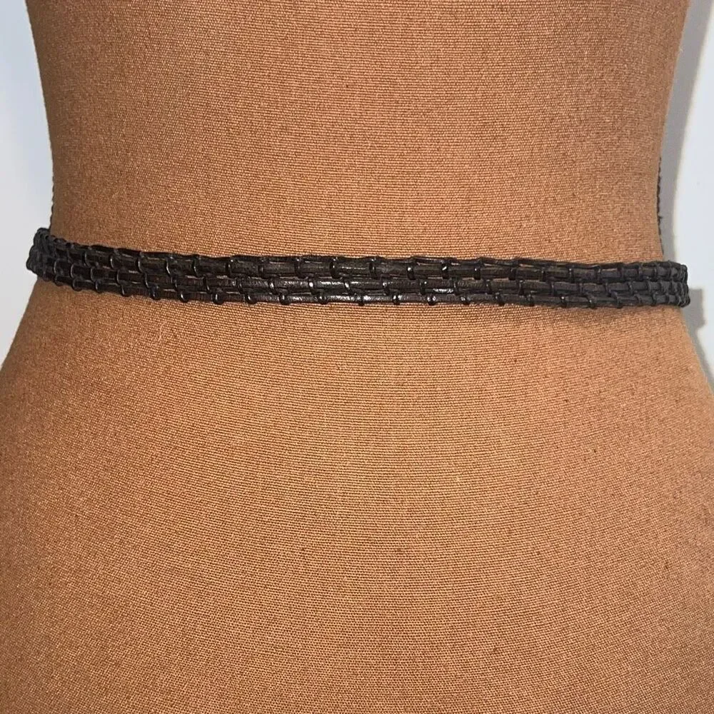 Vintage Leather & Silver Hardware Skinny Y2K Style Woven Belt Women’s Small
