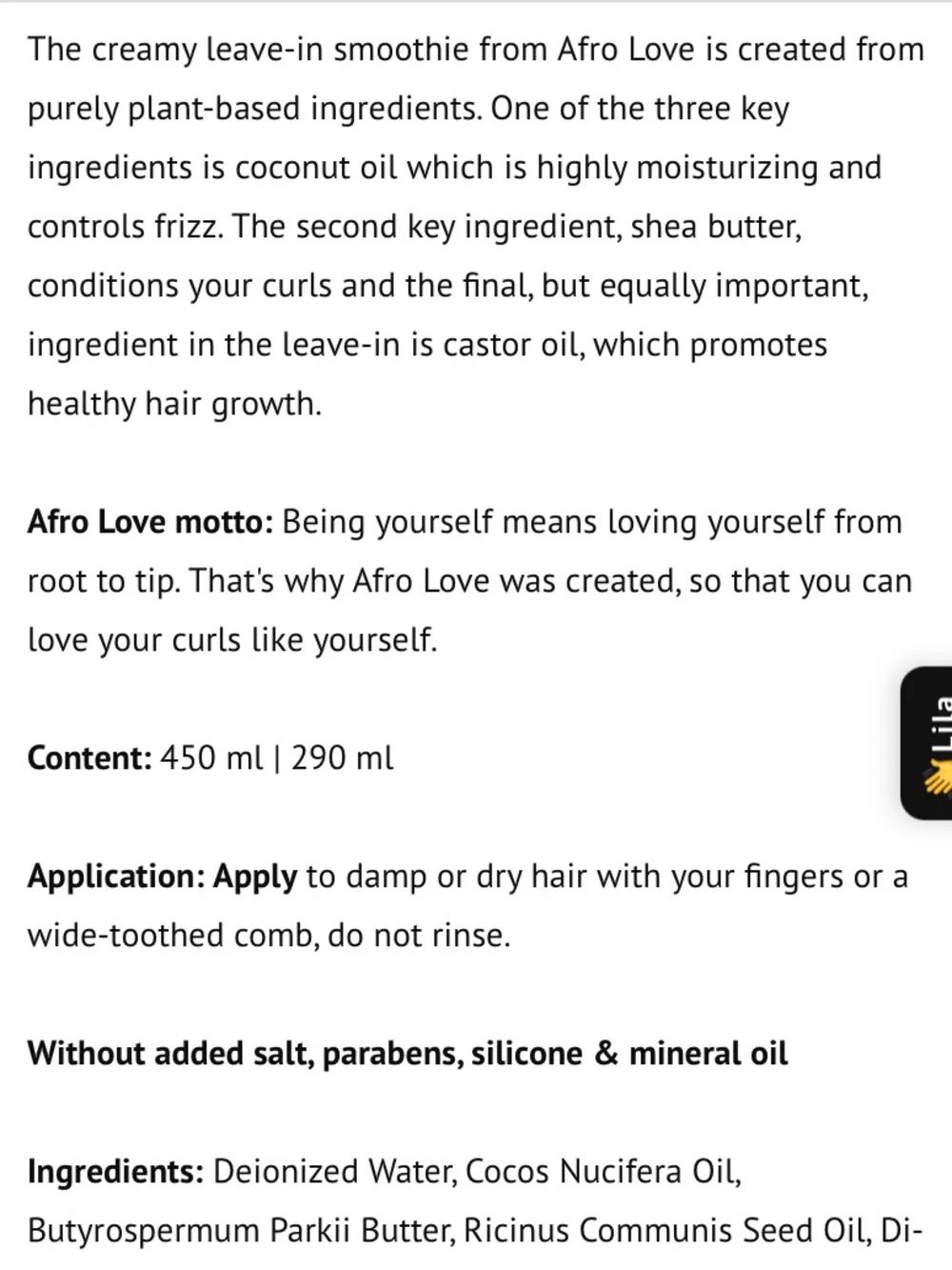 Afro Love Creamy Leave-In Smoothie Moisturizing Hair Cream Kinky Curly NEW