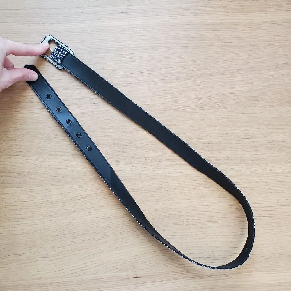 Vintage 80's Blue Patterned Cloth Belt