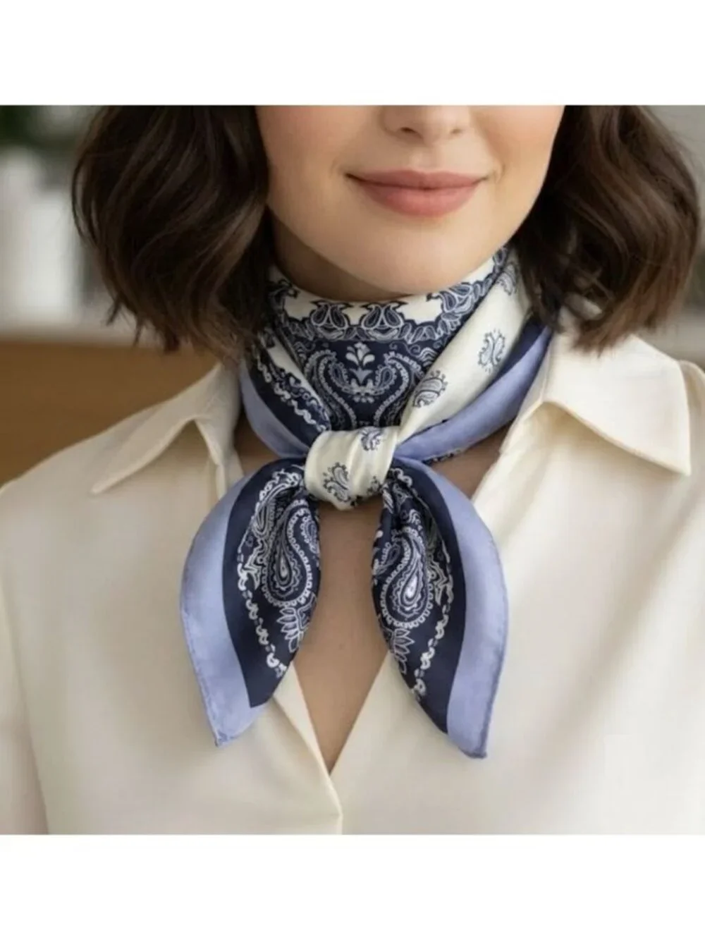 ❤️New Elegant Women Square Silky Soft Scarf Head Top hijab Navy Floral Paisley❤️