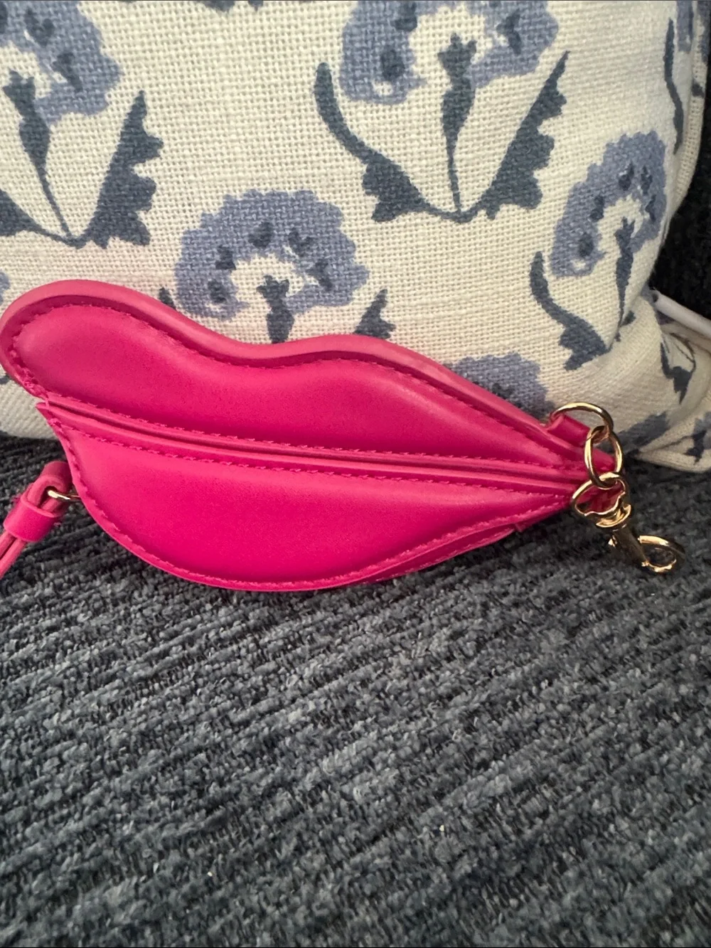 Diane Von Furstenberg Neon Pink Lip Key & Card Holder with Gold Hardware