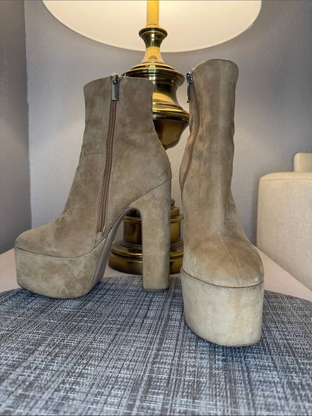 Steve Madden Taupe Suede Platform Ankle Boots