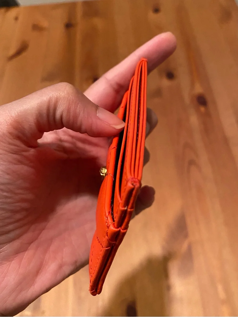 Versace Quilted Orange Medusa Leather Card Holder with Box and Dust Bag