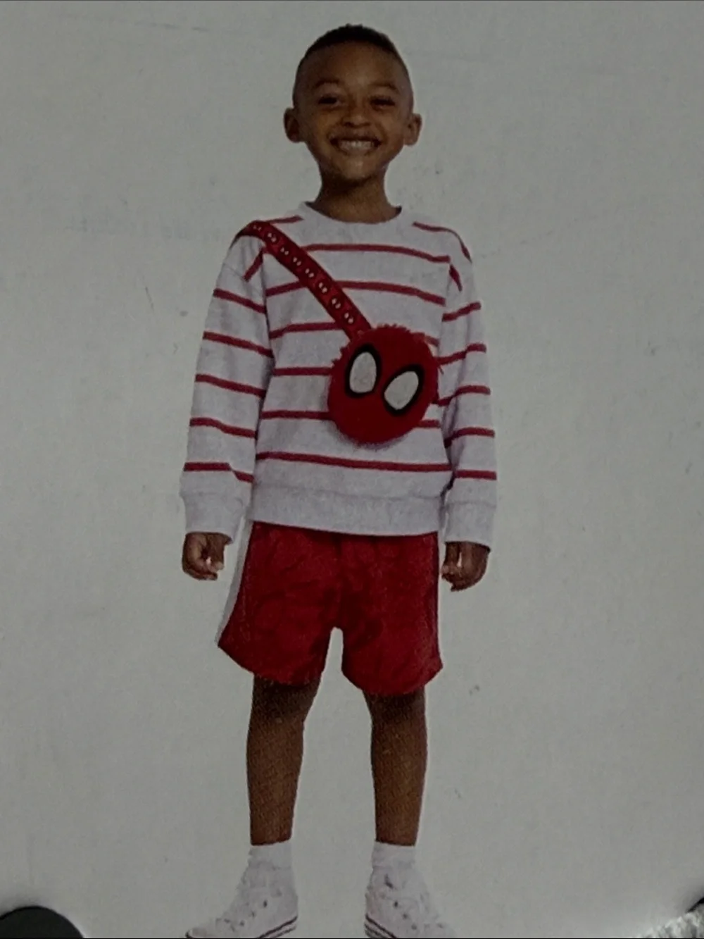 Spiderman Red & White Striped Kids Sweater with Spider Purse