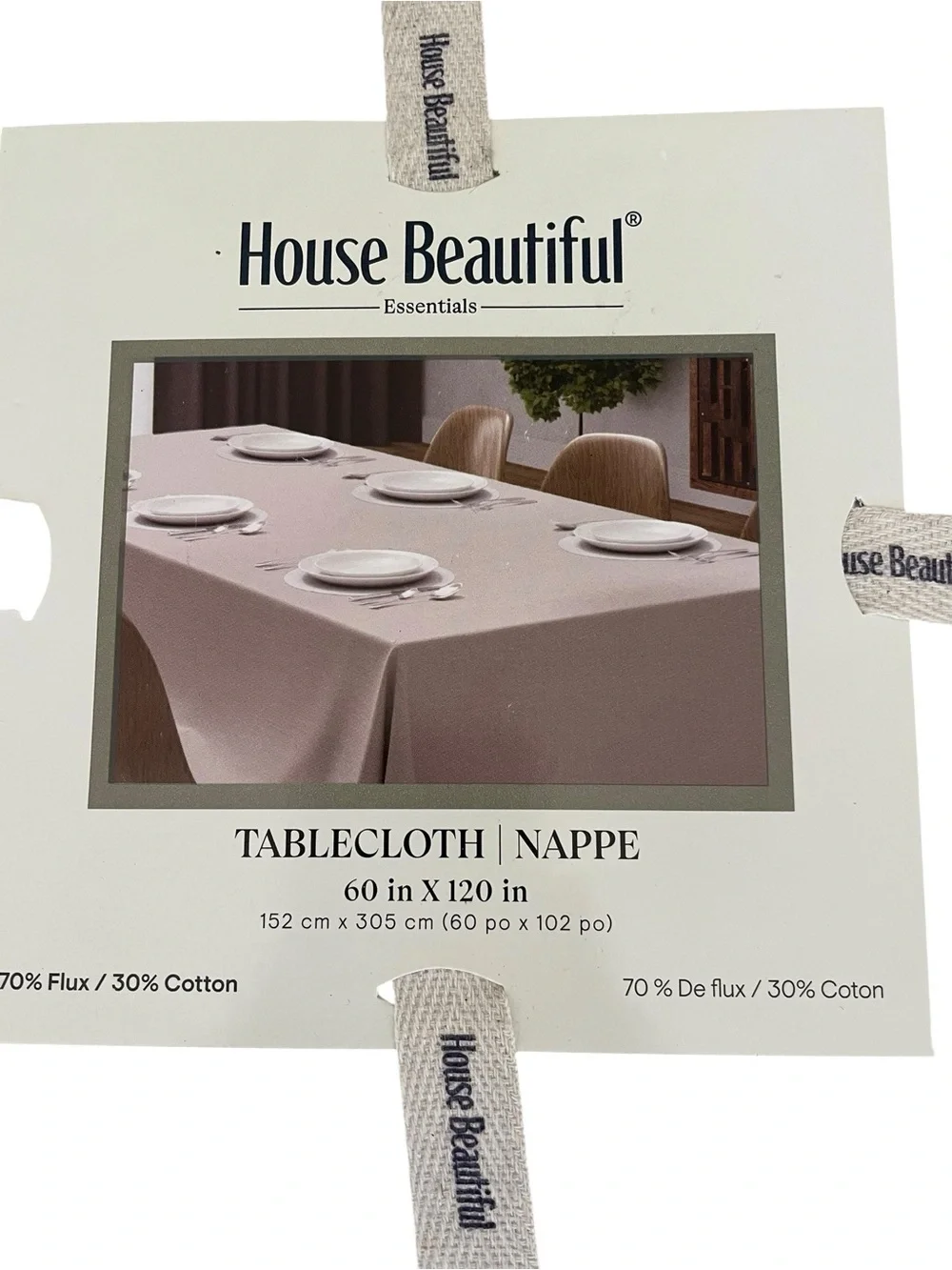 House Beautiful Essentials Tablecloth 60” x 120” Neutral Flax Color NWT