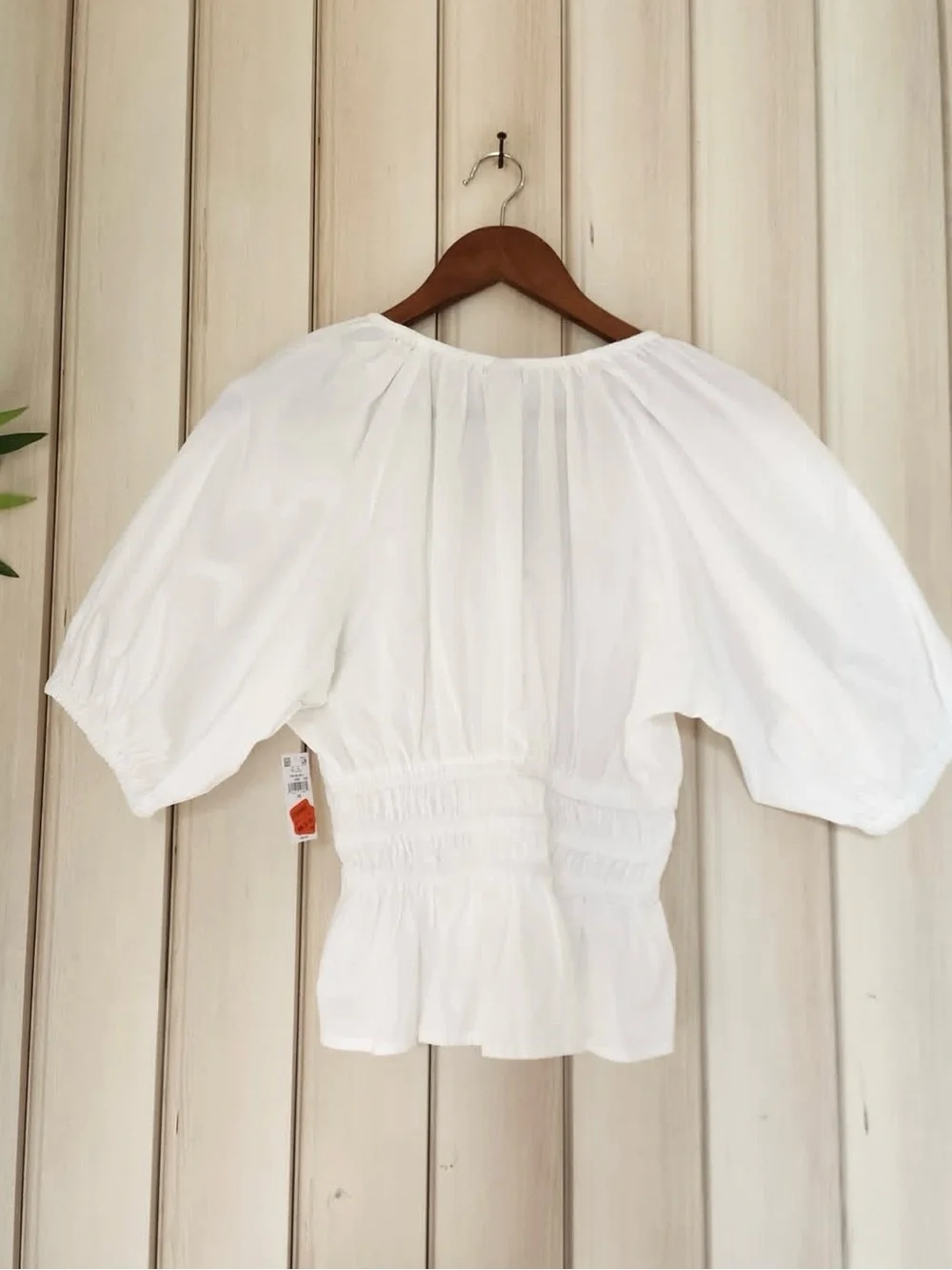 Old Navy White Puff-Sleeve Smocked V-Neck Top