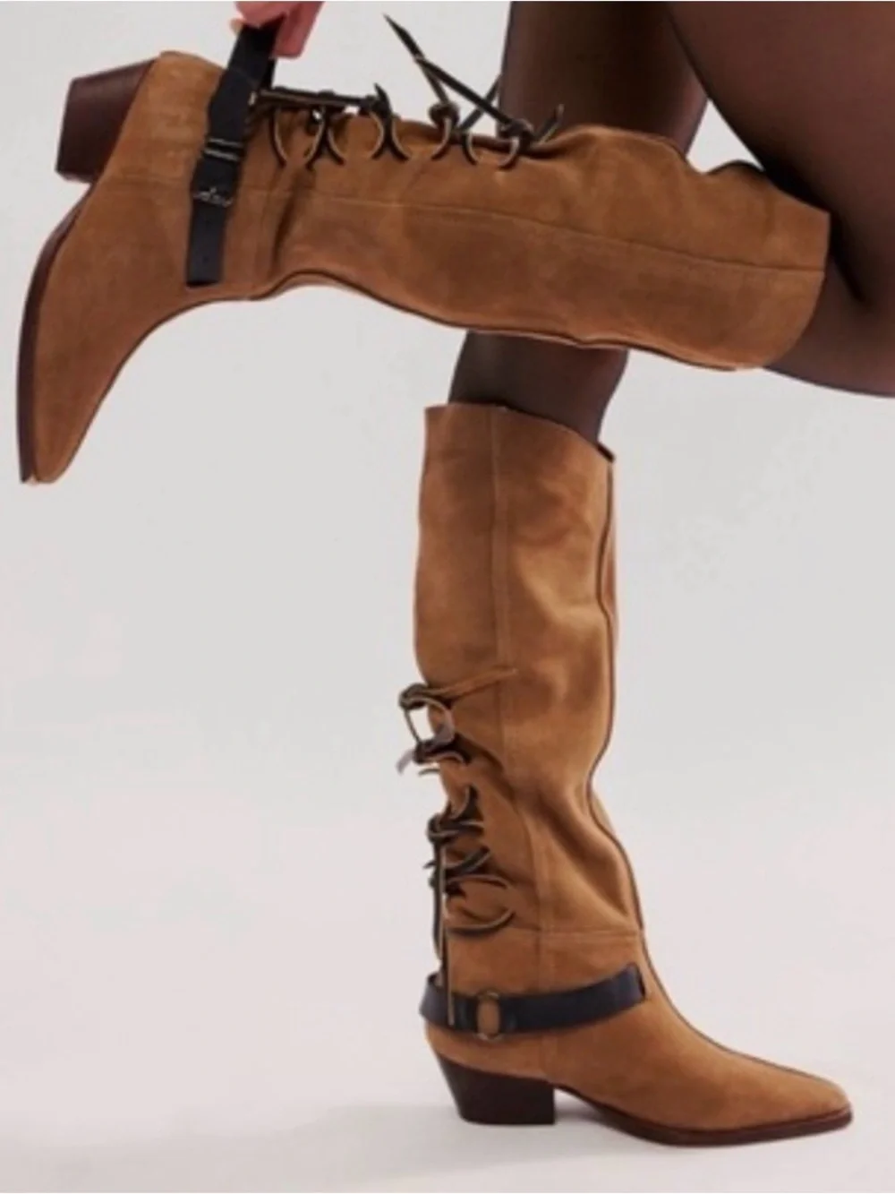 NWB Free People Tall Western Lace-Up Boots in Tan