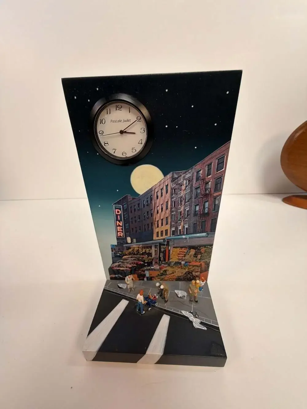 Pascale Judet Signed 2004 Street Scene Urban Diorama Shelf Clock