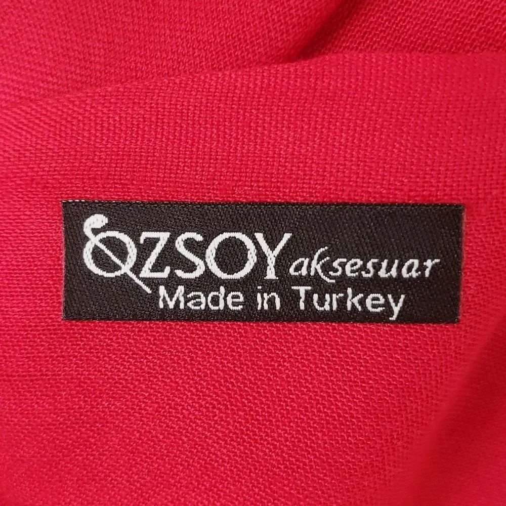 OZSOY Turkish Pashmina Scarf Red Lightweight Woven Fringe Wrap Shawl NWOT 72x28