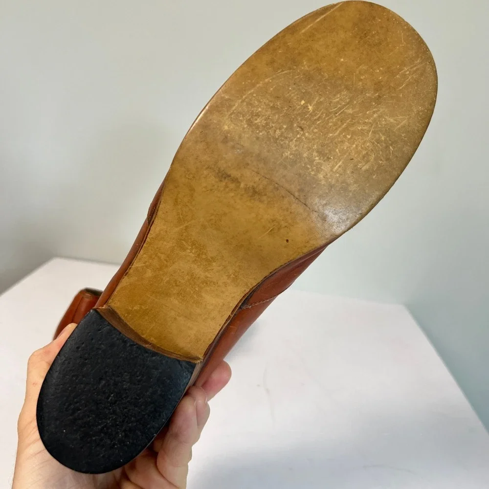 VTG 70s  Hippie Platform Loafers Size 9 Tan Leather Block Heel Argentina Verde