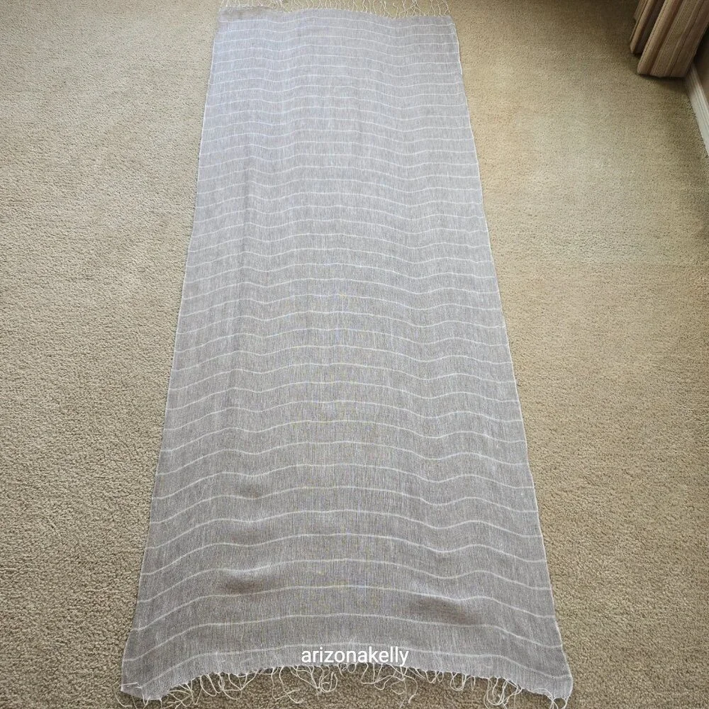 Linen Scarf Tan With White Stripes