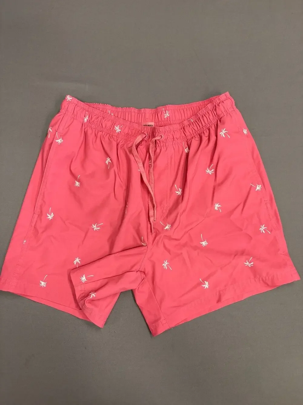 MENS OLD NAVY SWIM TRUNKS Shorts Draw String lined Pink with palm tress SMALL