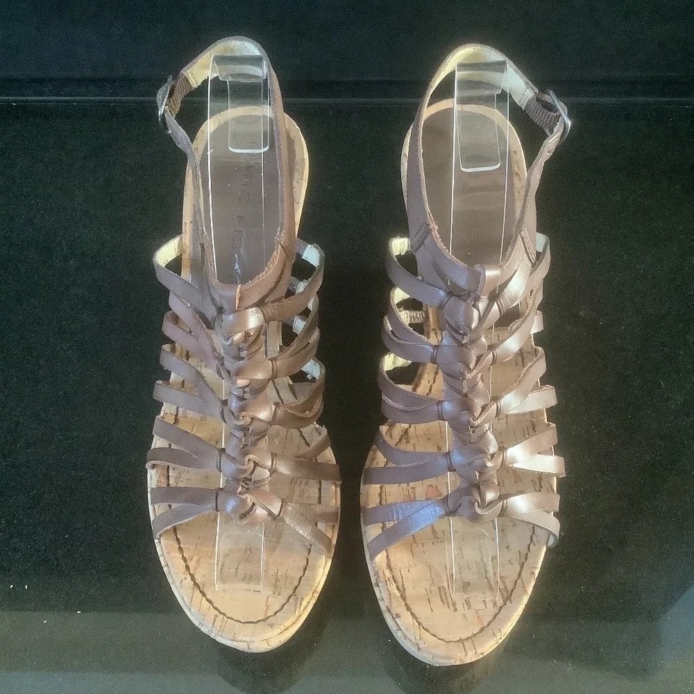 NEW Marc Fisher MFCARNIE Leather Cork Wedge Ankle‎ Strap Sandal Sz 10