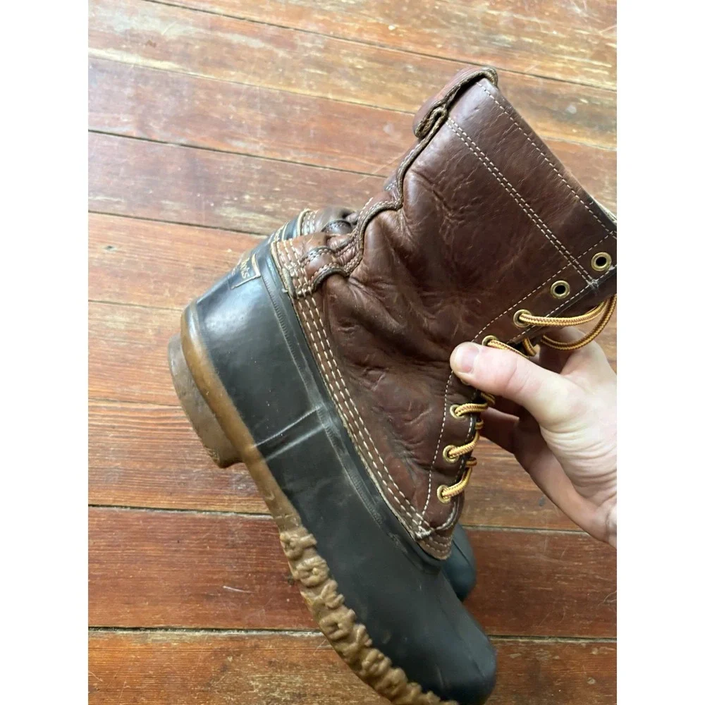 LL Bean Bean Boots 8 Inch Duck USA Maine Made Brown Mens Size 9 M Leather