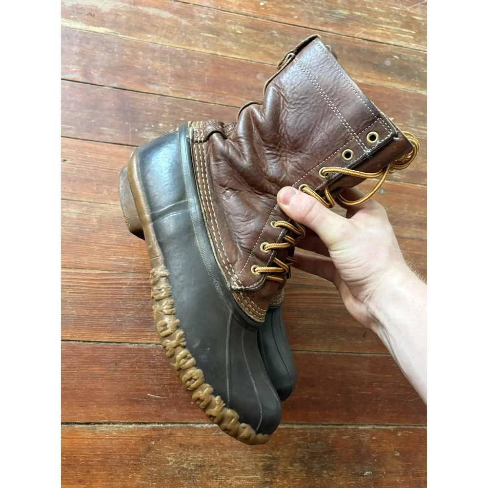 LL Bean Bean Boots 8 Inch Duck USA Maine Made Brown Mens Size 9 M Leather