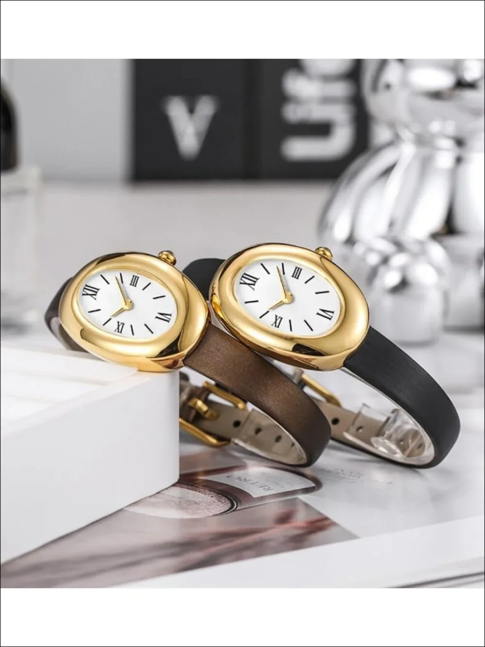 Elegant 24mm Oval Dial Bangle Watch - Quartz Movement, Water Resistant