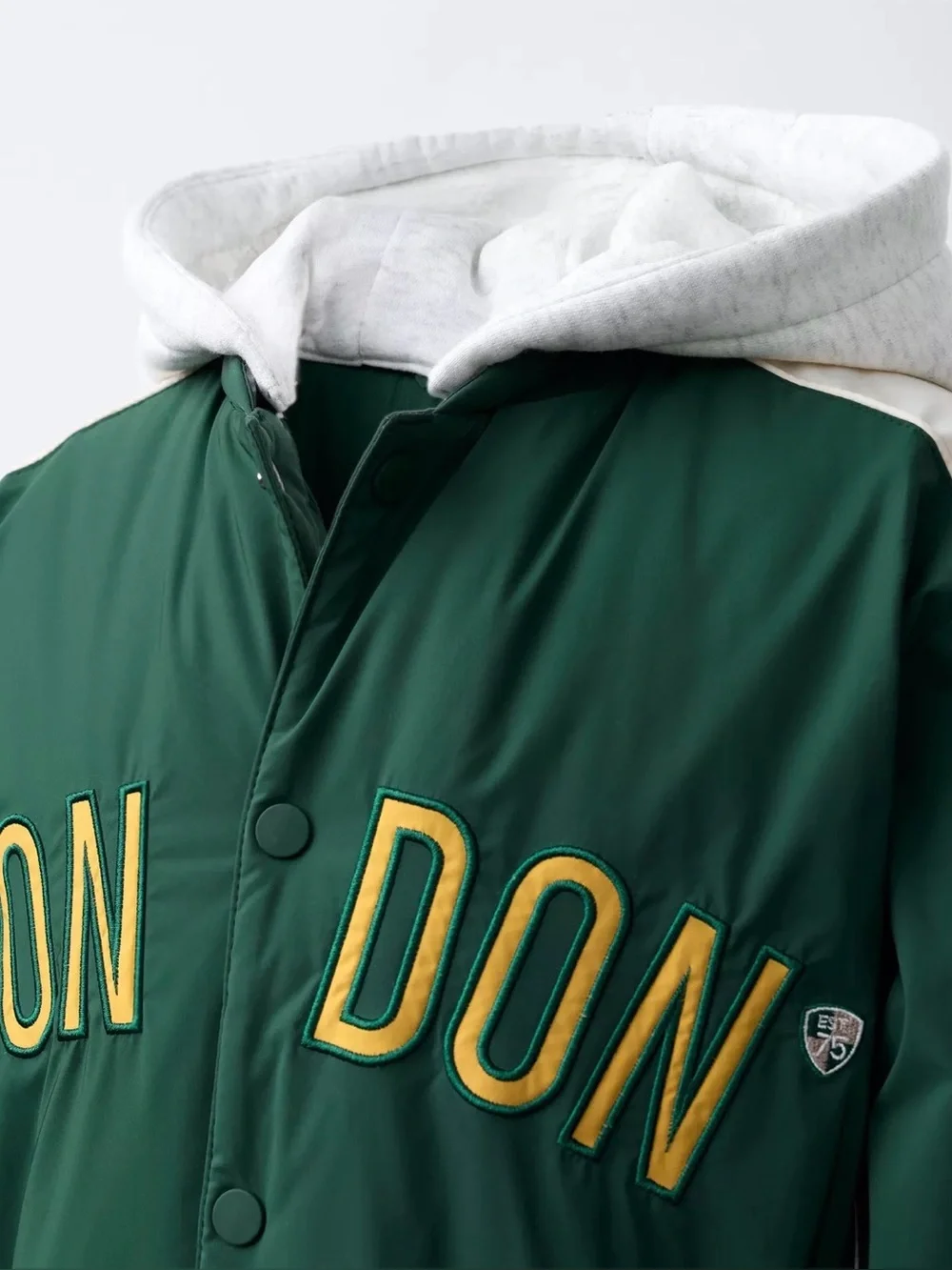Zara Green 'LONDON' Bomber Jacket with Cream Stripes