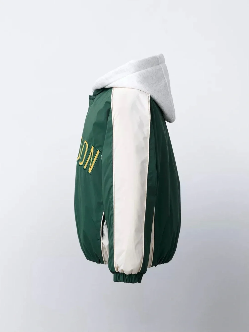 Zara Green 'LONDON' Bomber Jacket with Cream Stripes