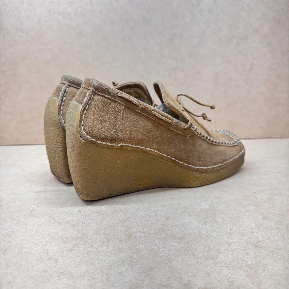 Candies Wedge Loafers Women 8 Tan Suede Whipstitch Boho 90s Retro Platform Shoes
