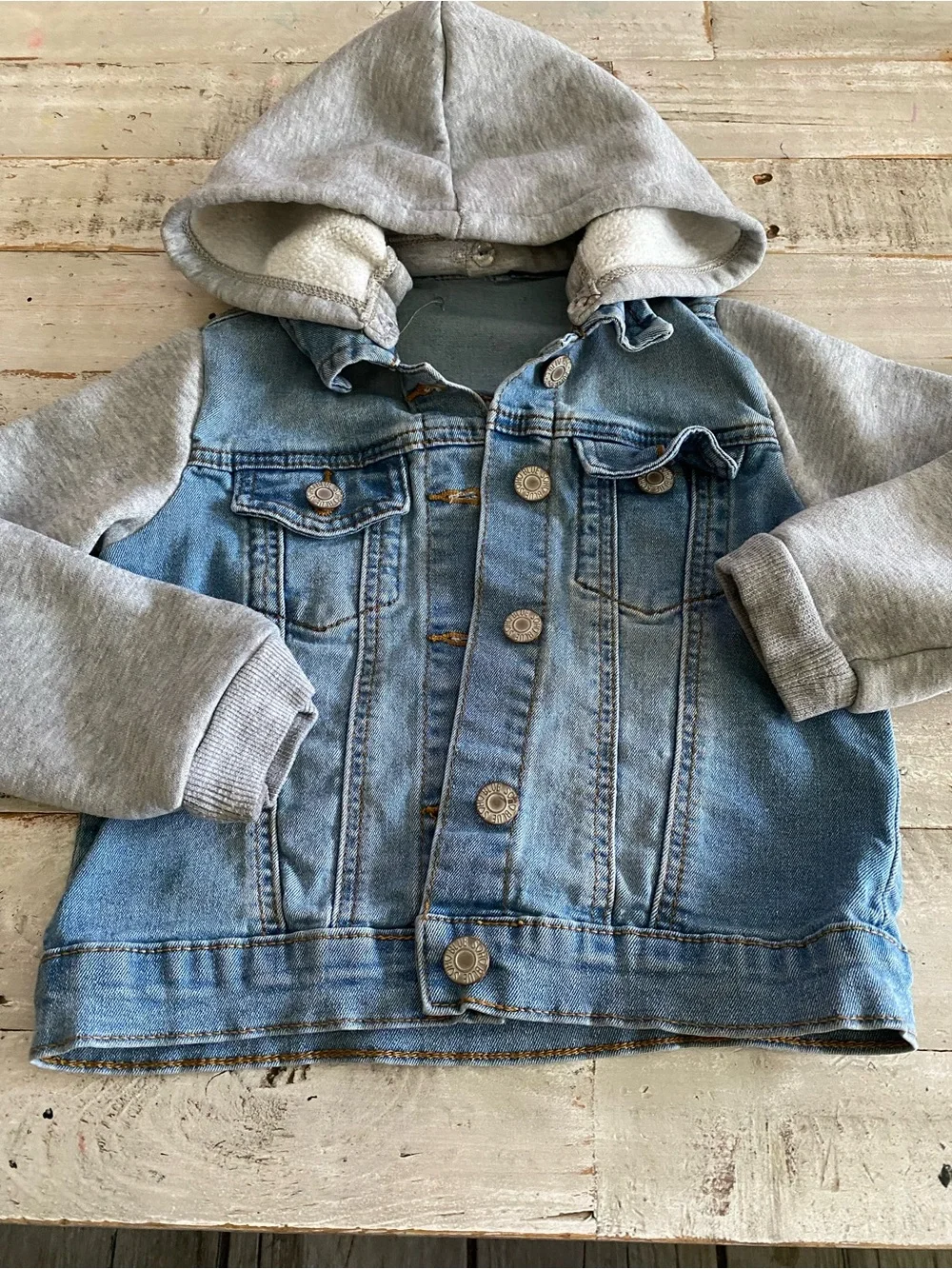 Kids Two-Tone Denim Jacket with Gray Hood