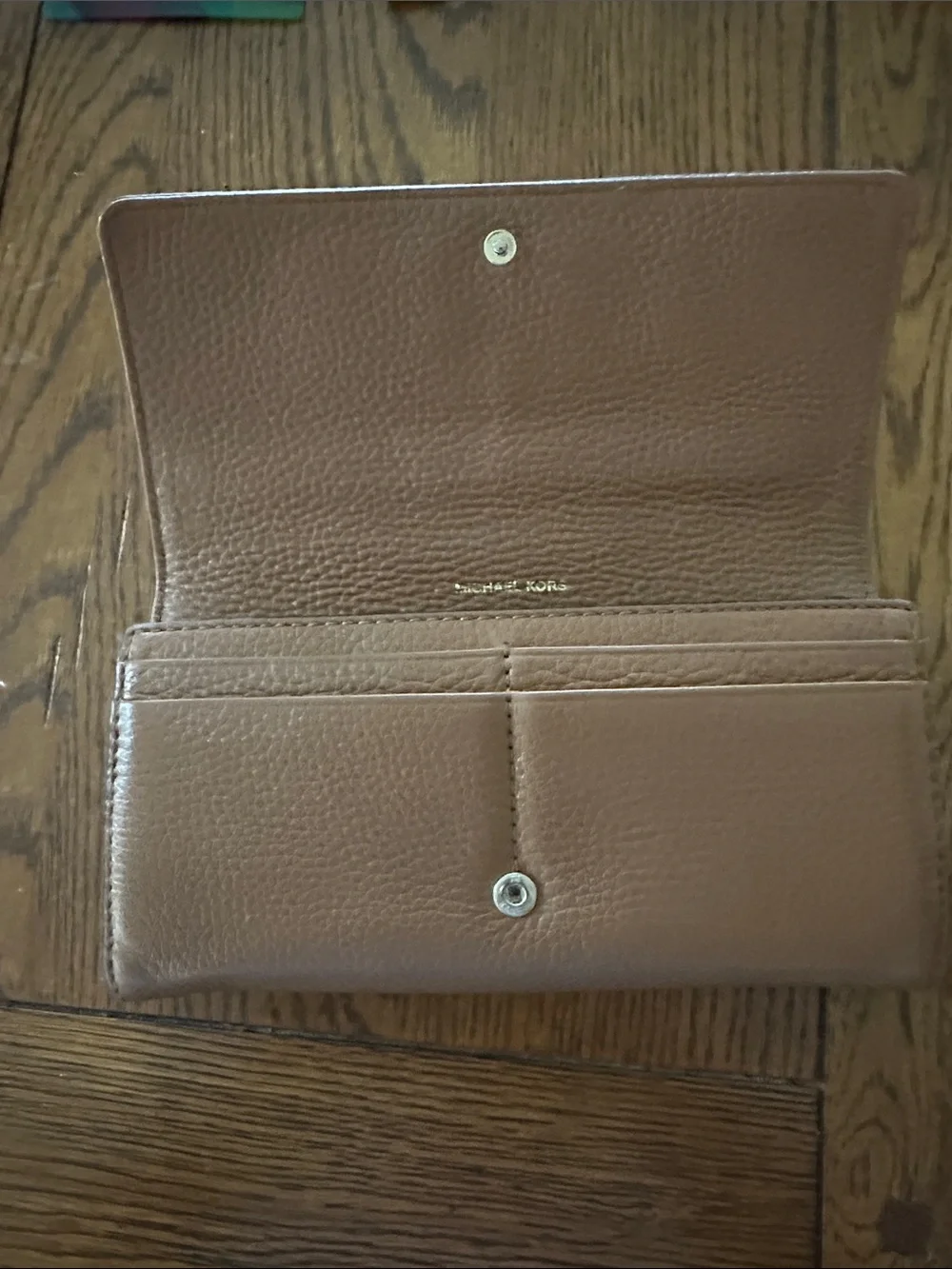 Michael Kors Taupe Brown Pebbled Leather MK Logo Wallet with Gold Accent