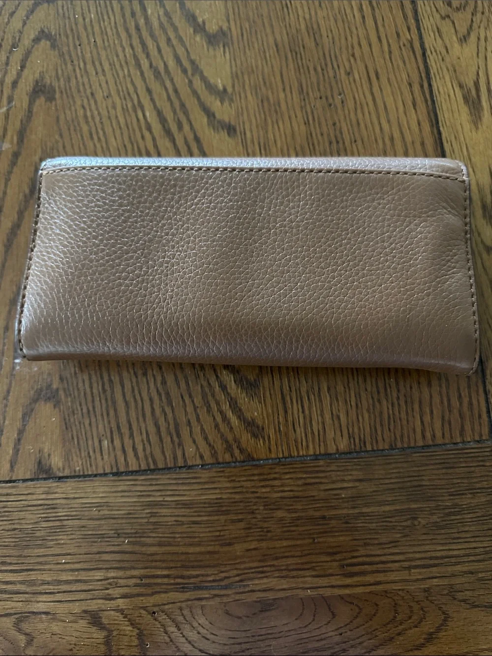 Michael Kors Taupe Brown Pebbled Leather MK Logo Wallet with Gold Accent