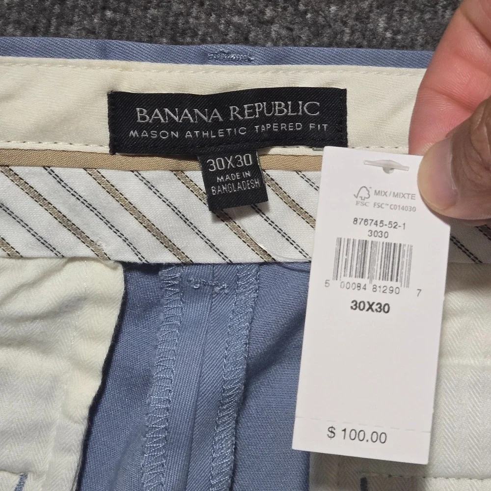 Men's Banana Republic Rapid Movement Mason Athletic Tapered Chino 30x30 Blue NWT