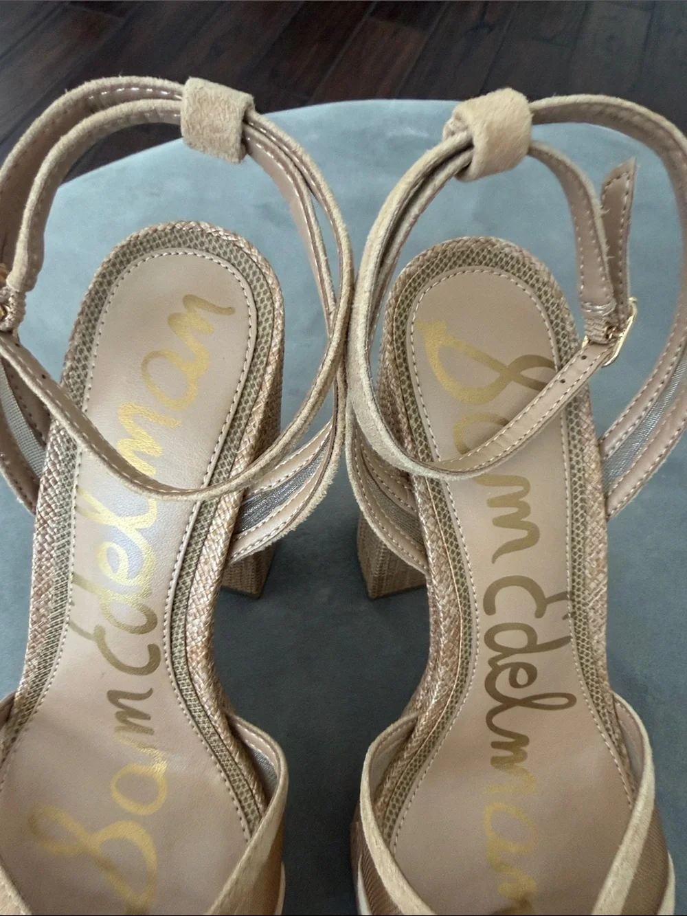 Sam Edelman Neutral Beige Woven Platform Sandals