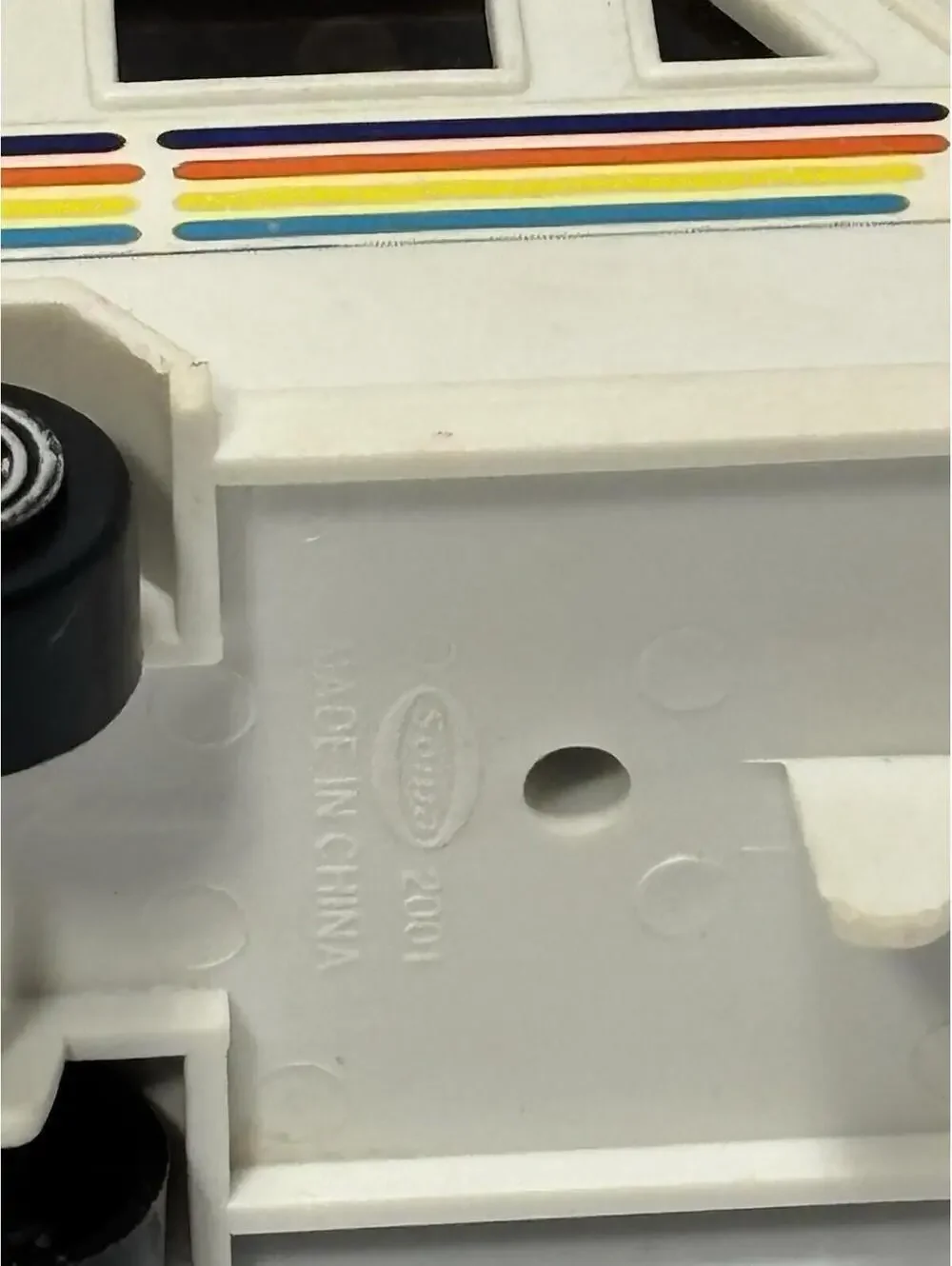 Camper Trailer Toy RV Caravan White Rainbow Stripe Vehicle Vintage Kids *as is