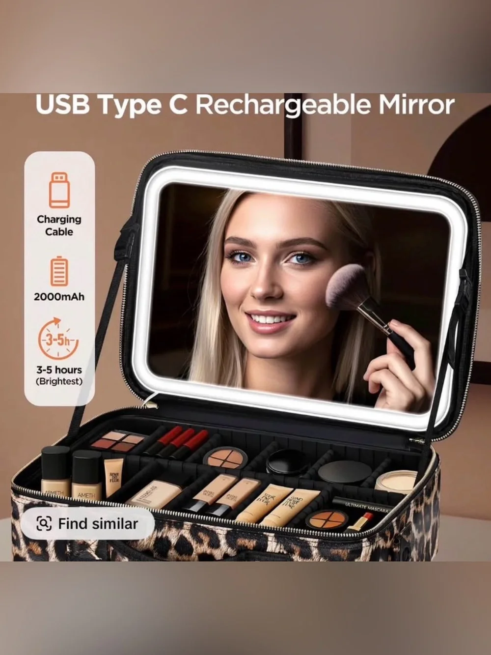 NEW 15''X11'' Large Travel Makeup Bag with LED mirror & Adjustable Dividers