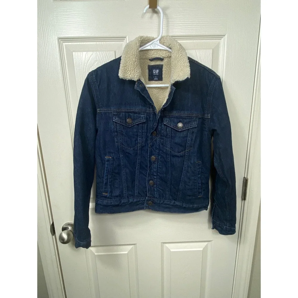 Kids Gap Denim Sherpa‎ Lined Trucker Jacket Dark Wash Blue Size XXL
