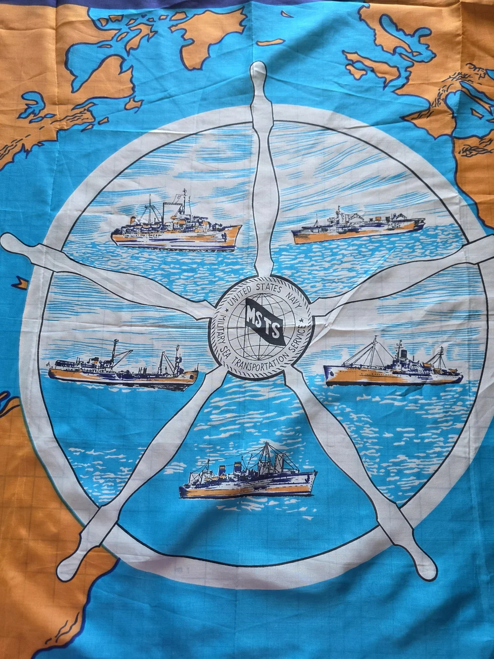 Vintage Blue U.S. Navy MSTS Military Sea Transportation Service Scarf Map 31x31