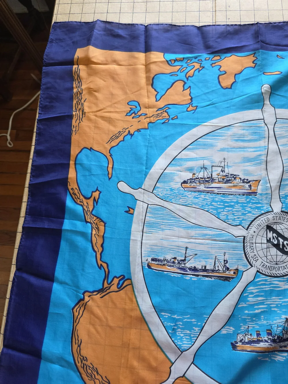 Vintage Blue U.S. Navy MSTS Military Sea Transportation Service Scarf Map 31x31
