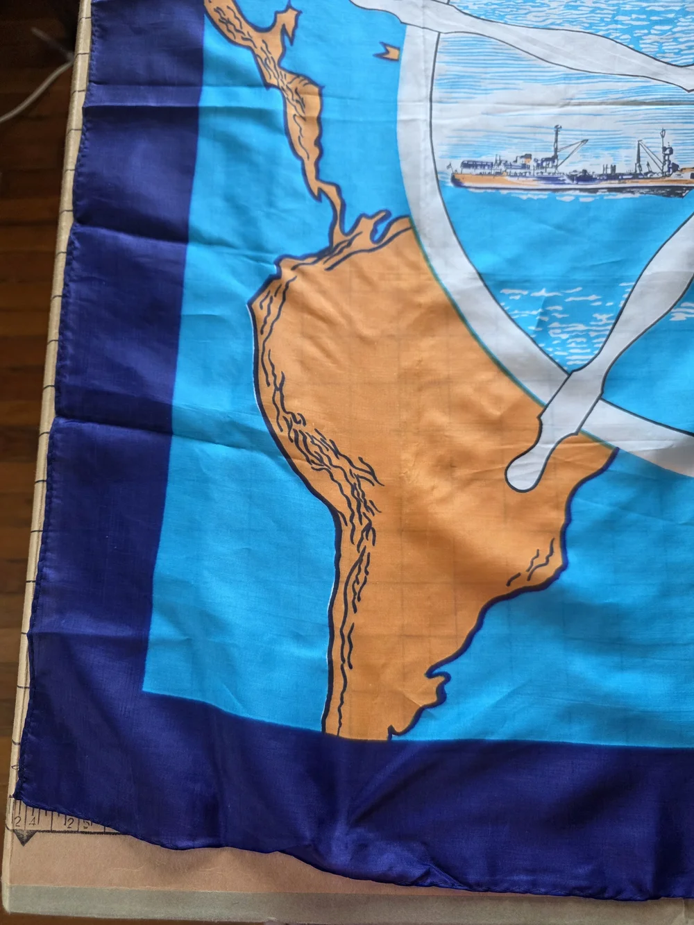 Vintage Blue U.S. Navy MSTS Military Sea Transportation Service Scarf Map 31x31