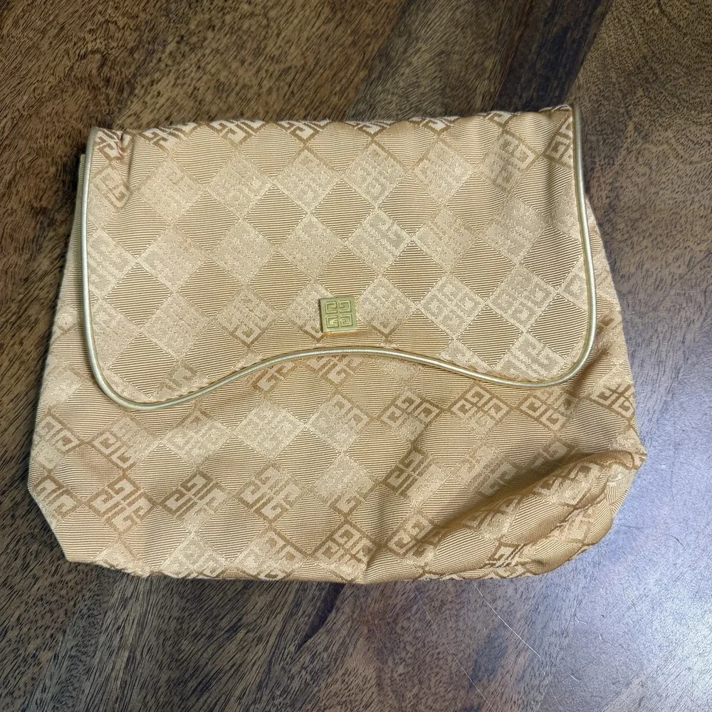 Vintage Givenchy Monogram Organza Fragrance Gold Cosmetic Pouch Bag Gold Logo