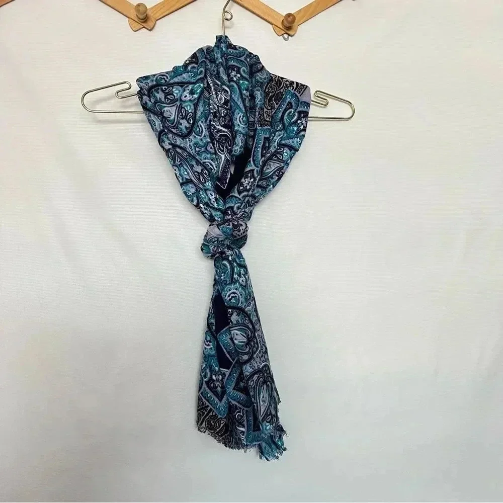 Chico's Oblong Scarf Mosaics Prints Purple/Blue Multicolor Lightweight 72