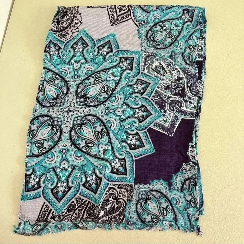 Chico's Oblong Scarf Mosaics Prints Purple/Blue Multicolor Lightweight 72