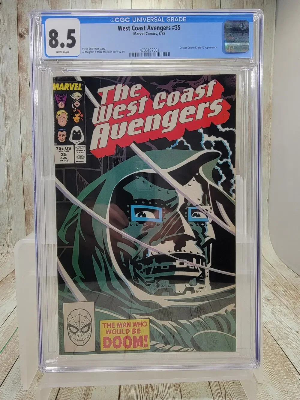 West Coast Avengers #35 (1988) CGC 8.5 NM/MT White Milgrom Iconic Doom Cover HTF