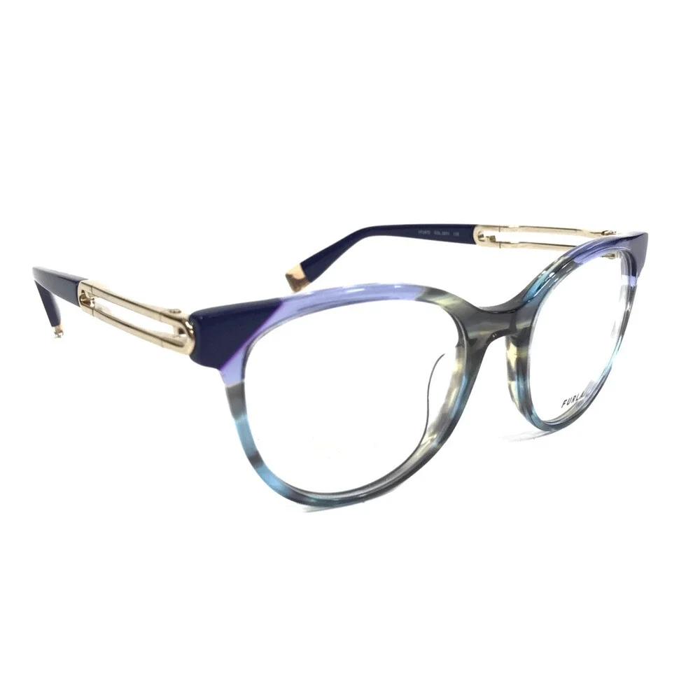 Furla Eyeglasses Frame VFU672 COL.0931 Blue Horn Gold Cat Eye Full Rim 51-19-135