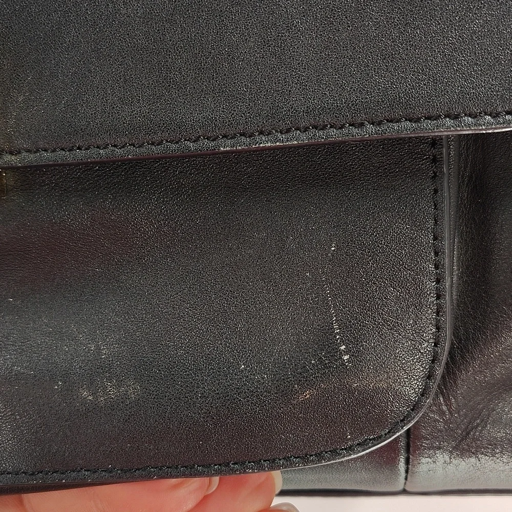 Antonio Melani Black Leather Purse Top Handle Flap Over