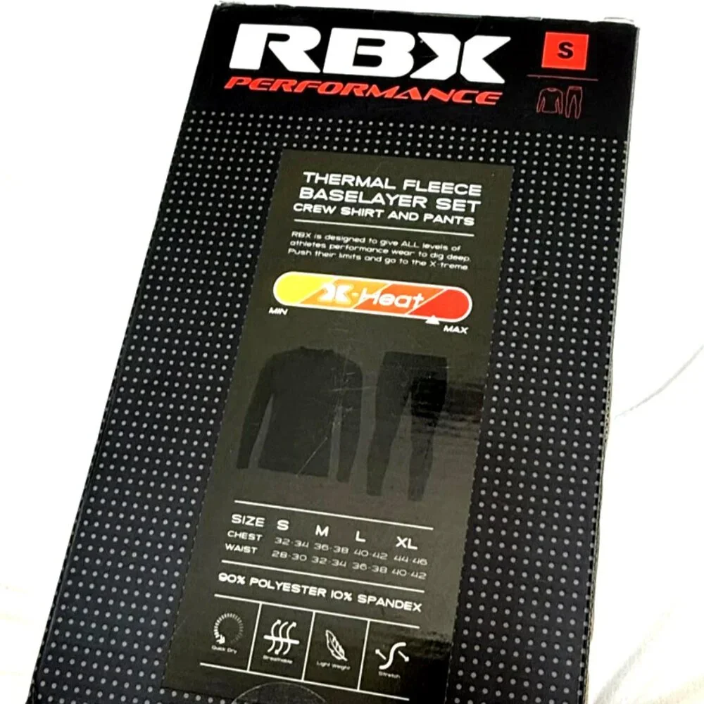 RBX Men's Black X-Heat Max Thermal Fleece Baselayer 2 Pc Set Small NIB