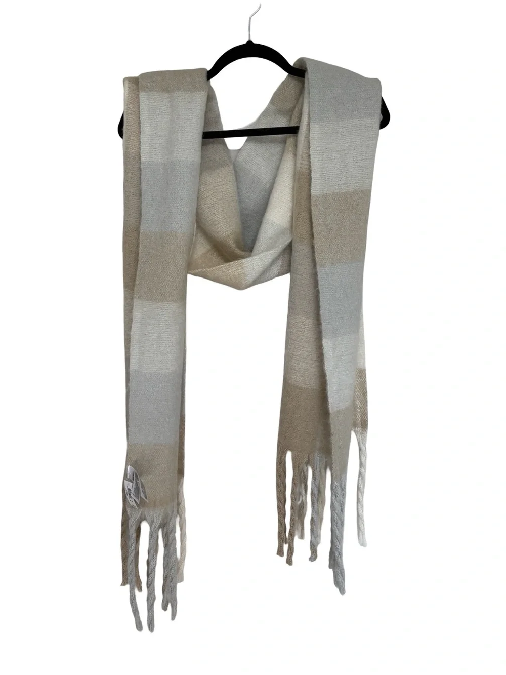 NEW Old Navy Neutral Colorblock Fuzzy Warm Long Scarf - One Size