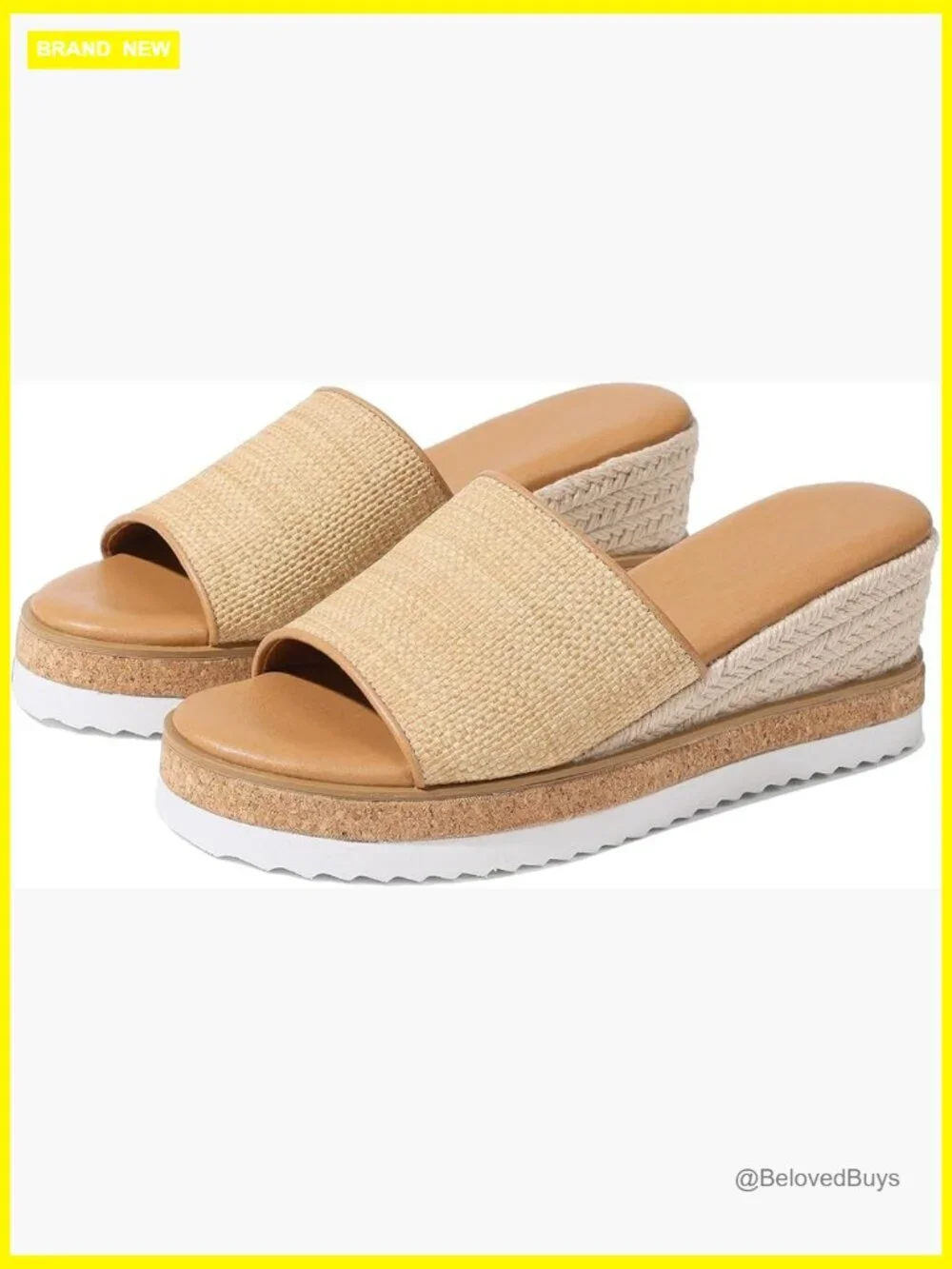 Slip On Wedge Sandals, Open Toe Espadrilles Comfortable Platform Mules