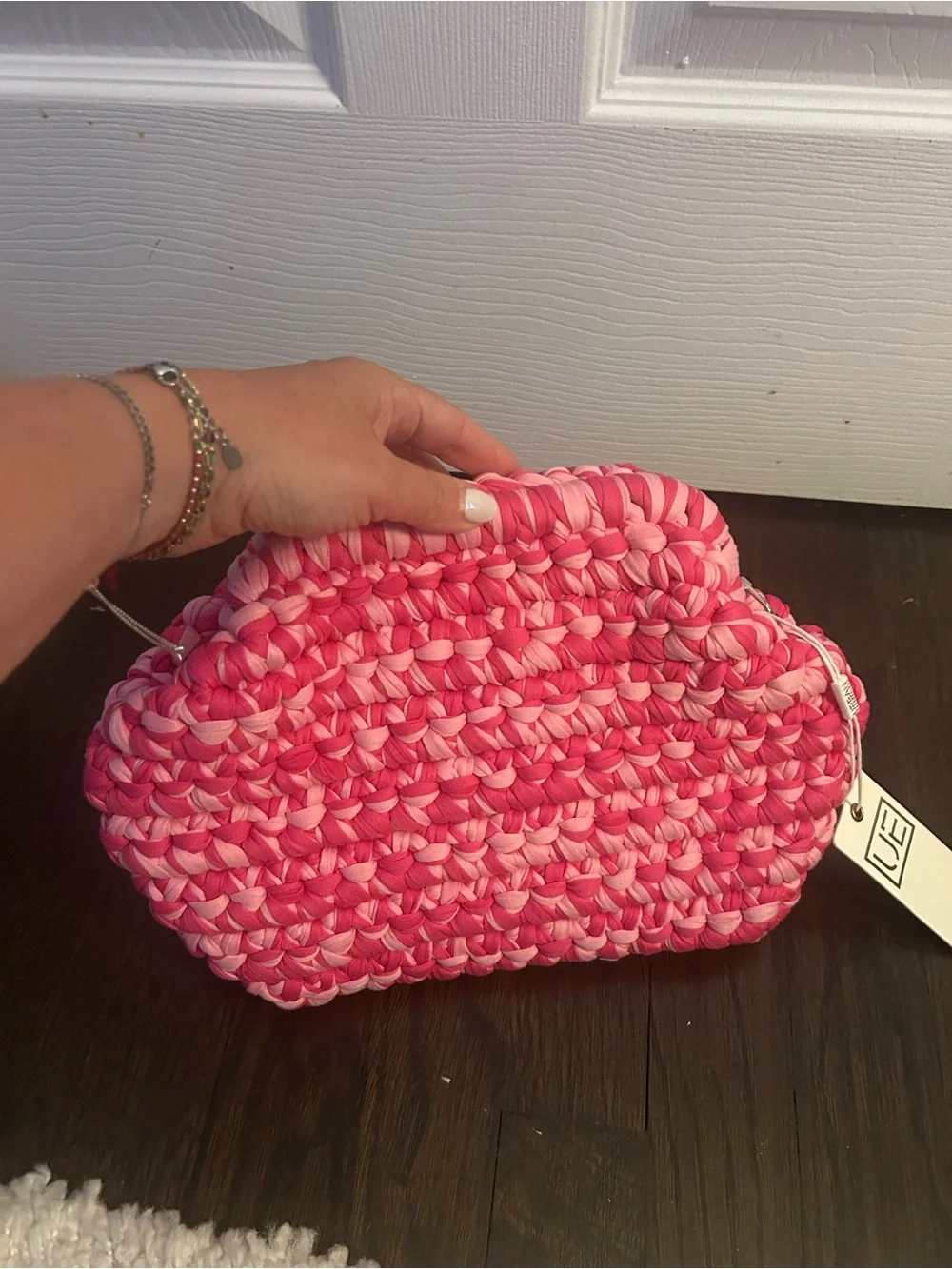 Urban Expressions Pink & White Braided Knit Clutch
