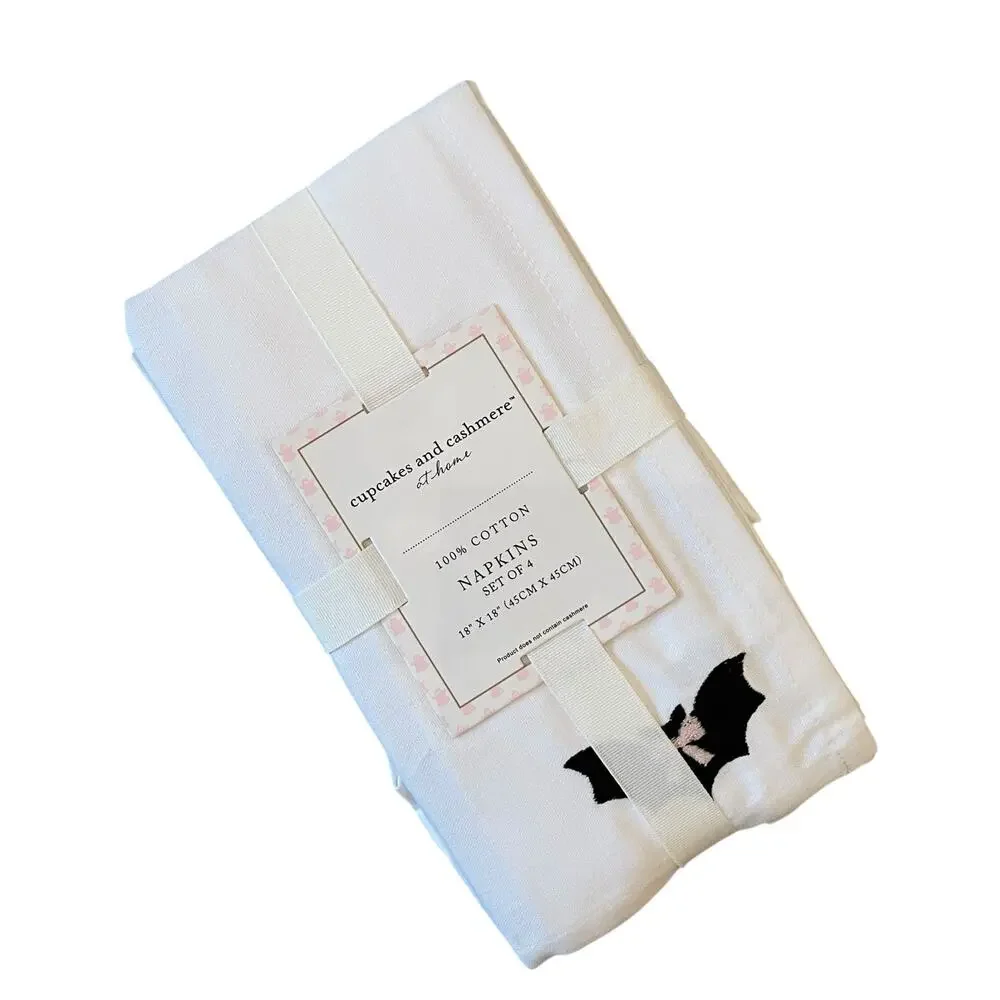 CUPCAKES & CASHMERE Set Of 4 Embroidered Bat With Bow Napkins