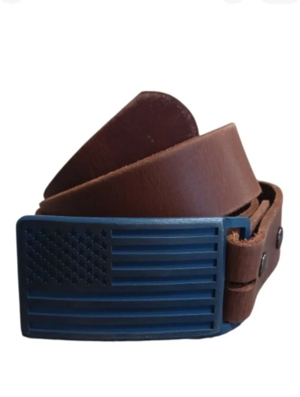 Steel American Flag Buckle & Leather Belt