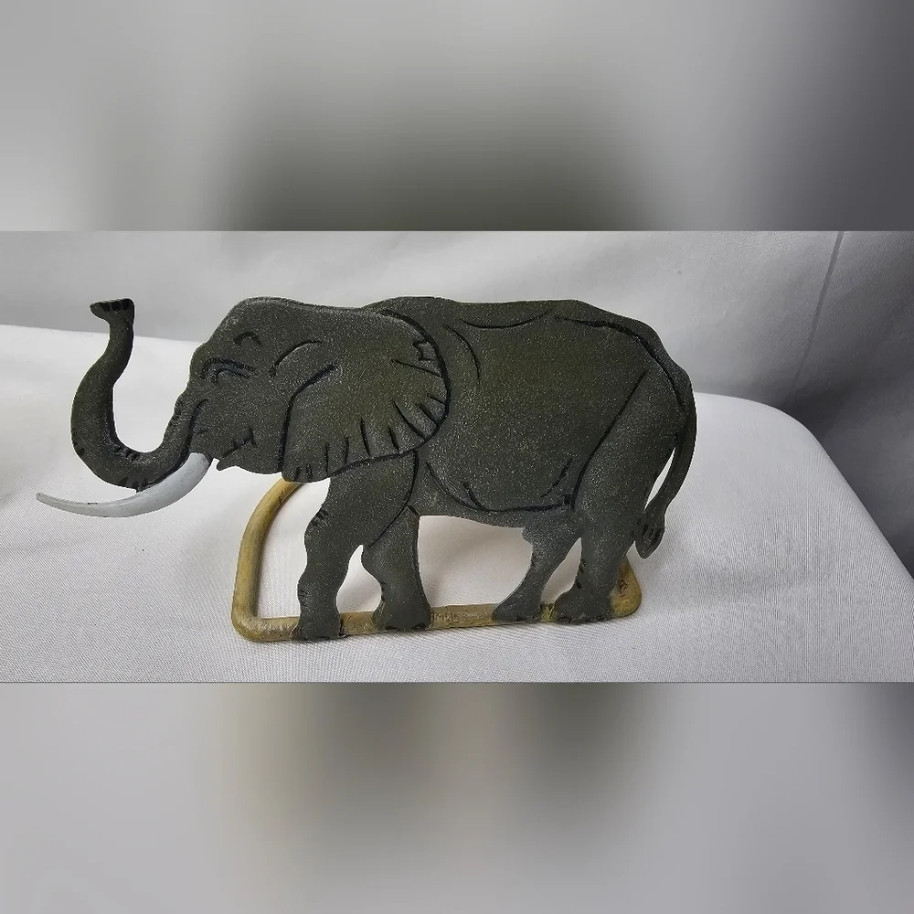 Metal Elephant Tea Light Holders Set Of 2 Gray And Tan Trunk Up