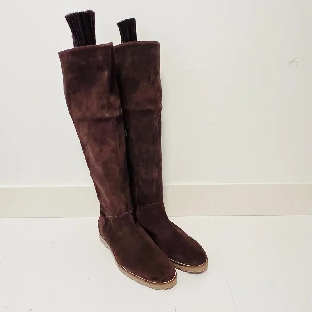Corso Como Boots Womens 8.5 Brown Suede Over The Knee Flat Riding Zip Shoes