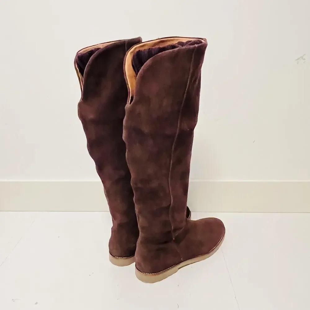 Corso Como Boots Womens 8.5 Brown Suede Over The Knee Flat Riding Zip Shoes