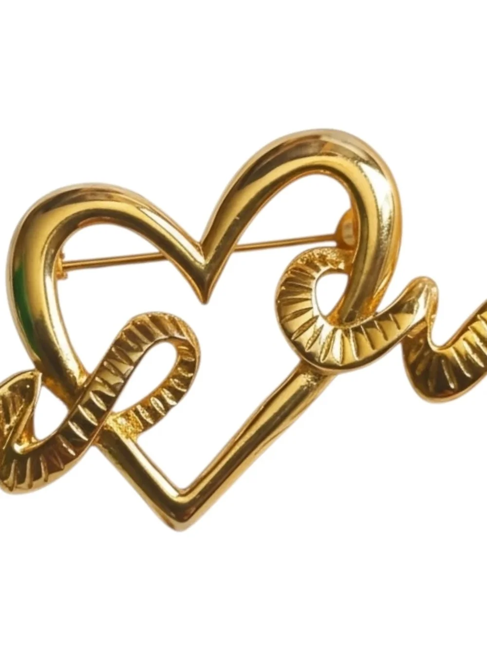 NEW Women's Gold Tone Open Heart Ribbon Brooch Pin